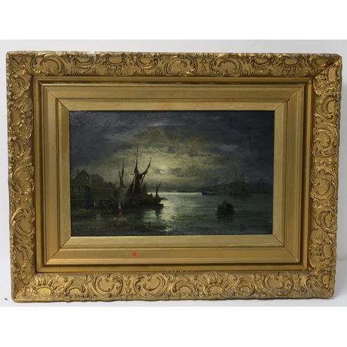 967 - ATTRIBUTED TO WILLIAM GEORGE THORNLEY (BRITISH 1857-1935)MOONLIT ESTUARYOil on canvas, signed, 25.5 ... 