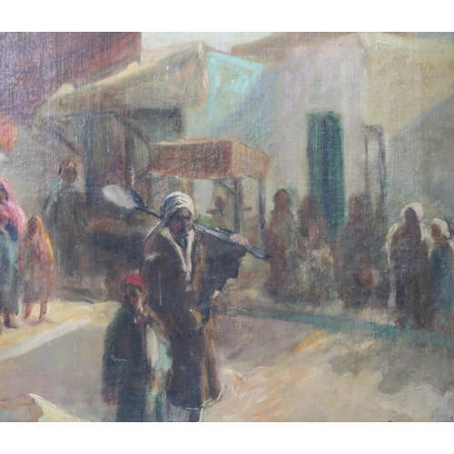 972 - BENJAMIN JAMES BOWEN (AMERICAN 1859-1930)A BUSY NORTH AFRICAN STREET Oil on canvas, signed, 46 x 55c... 