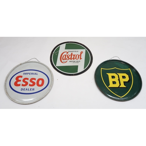 528 - AUTOMOBILIABP oil drum lid advertising sign together with an Esso Imperial Dealer oil drum lid adver... 