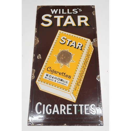 535 - WILL'S STAR CIGARETTESEnamel advertising sign 91cm x 41cm