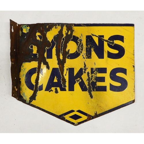 549 - LYONS CAKESDouble-sided enamel advertising sign, 44cm x 40cm