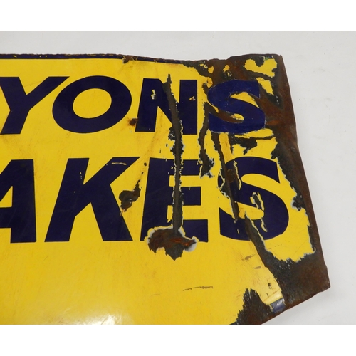 549 - LYONS CAKESDouble-sided enamel advertising sign, 44cm x 40cm