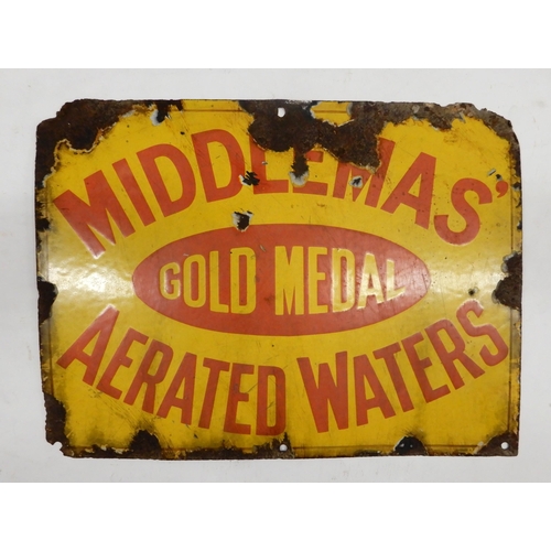 551 - MIDDLEMAS' (of Kelso) GOLD MEDAL AERATED WATERSEnamel advertising sign, 40cm x 30cm... 