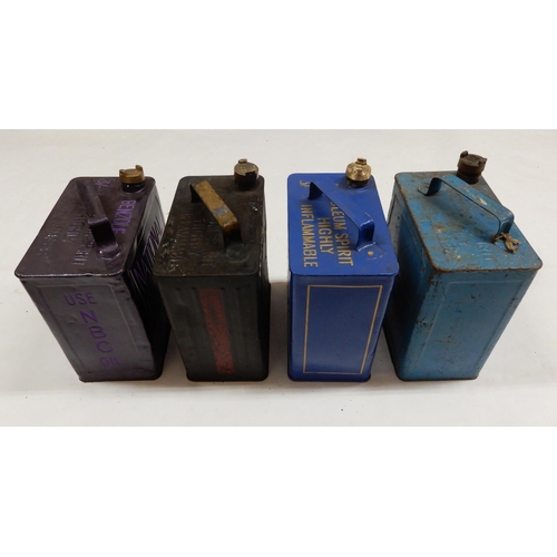 555 - AUTOMOBILIAA REGENT MOTOR SPIRIT blue fuel can, another REGENT blue fuel can, a Redline black and go... 