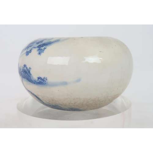 315A - A CHINESE BLUE AND WHITE CRACKLEWARE BOWLpainted with a figure confronting a snake, six character ma... 