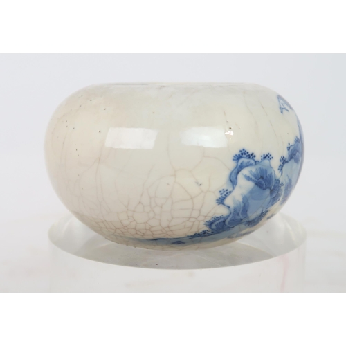 315A - A CHINESE BLUE AND WHITE CRACKLEWARE BOWLpainted with a figure confronting a snake, six character ma... 