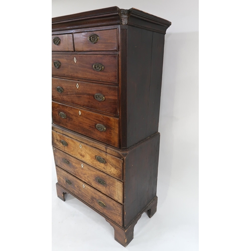 47 - A GEORGE III MAHOGANY CHEST ON CHESTwith corniced top above two short over three long drawers above ... 