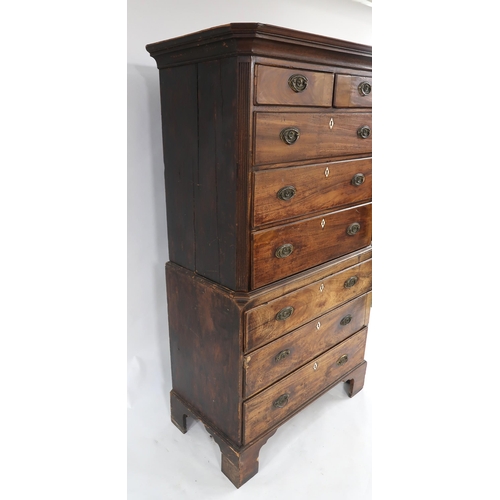 47 - A GEORGE III MAHOGANY CHEST ON CHESTwith corniced top above two short over three long drawers above ... 