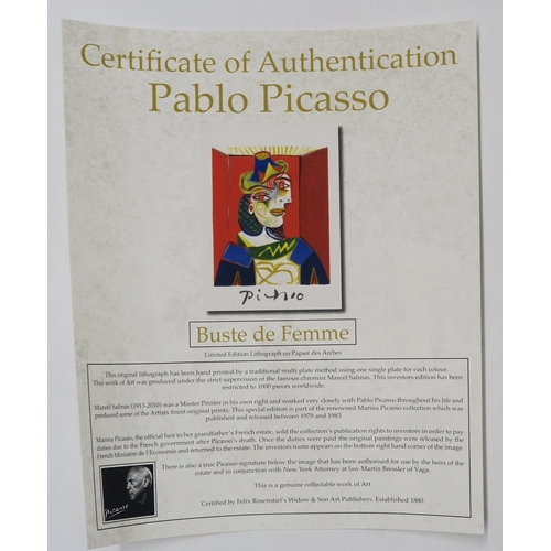 1004 - AFTER PABLO PICASSO (SPANISH 1881-1973)BUSTE DE FEMME Limited Edition Lithograph on Papier des Arche... 