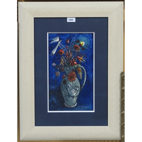 1006 - ROBERT LEISHMAN RSW (SCOTTISH 1915-1989) STILL LIFE WITH ANGEL AND BIRD VASE Watercolour, ... 