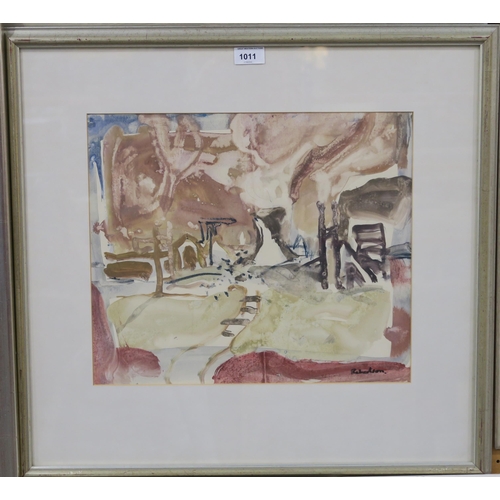 1011 - JAMES DOWNIE ROBERTSON MBE,RSA (SCOTTISH 1931-2010)GRANGEMOUTH Mixed media, signed lower right, 35 x... 