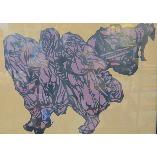 1015 - ANDA PATERSON RSW (SCOTTISH CONTEMPORARY b.1935)MARKET WOMEN AND DONKEY Woodcut, signed lower r... 