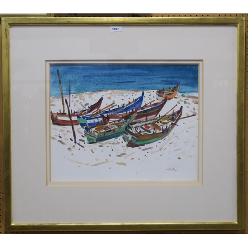 1017 - GEORGE DEVLIN (SCOTTISH 1937-2014) BOATS AT LAGOS, ANDALUCIAWatercolour on paper, signed lower ... 