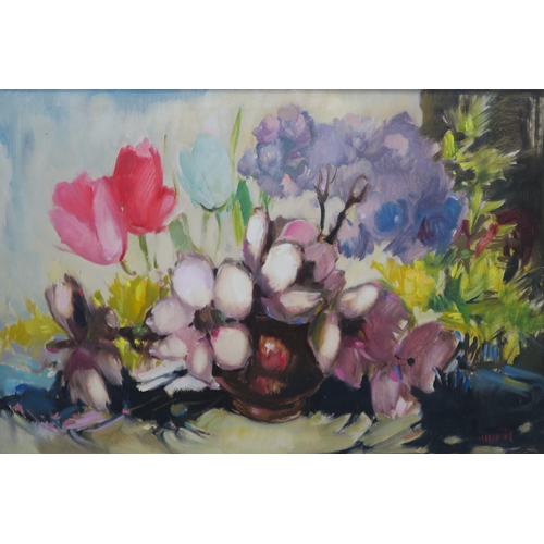 1018 - SCOTTISH SCHOOLSTILL LIFES Oil on canvas, one indistinctly signed lower right, 60 x 90cm (2)... 