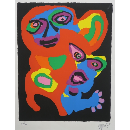 1019 - KAREL APPEL (DUTCH 1921-2006)RED AND BLUE FIGURES-1977Lithograph, signed lower right, numbered (40/1... 