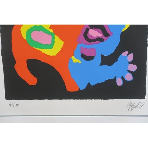 1019 - KAREL APPEL (DUTCH 1921-2006)RED AND BLUE FIGURES-1977Lithograph, signed lower right, numbered (40/1... 