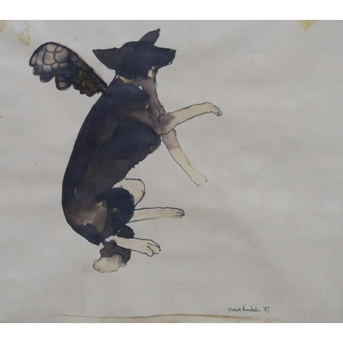 1020 - SHONA KINLOCH (BRITISH b.1962) DOG WITH WINGS Ink drawing, signed lower right, dated (19)87, 20 x 24... 