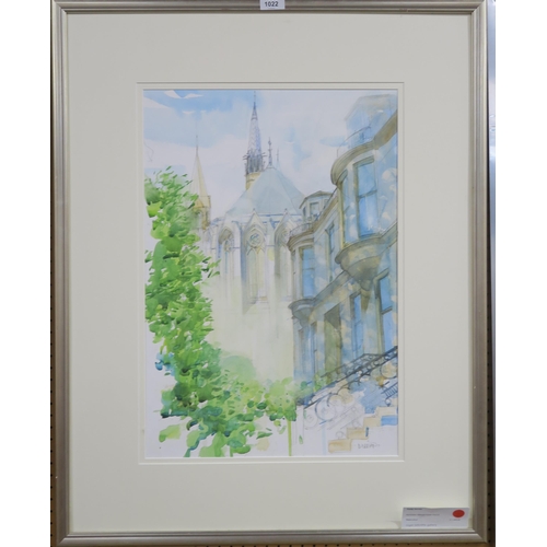 1022 - PADDY DORIAN (SCOTTISH) KELVINSIDE HILLHEAD PARISH CHURCH Watercolour, signed lower right, 60 x 40cm... 