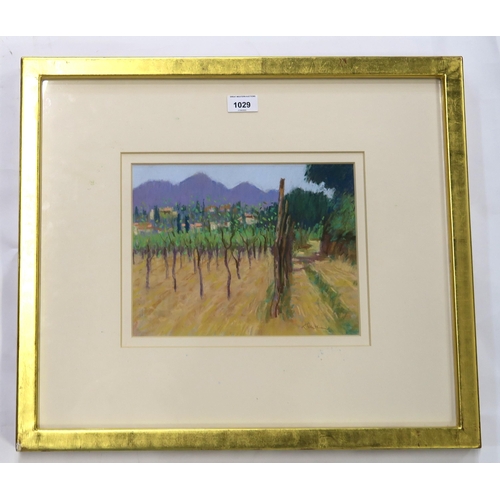 1029 - GEORGE DEVLIN (SCOTTISH 1937-2014) VINEYARD Pastel on paper, signed lower right, 21 x 28cm... 