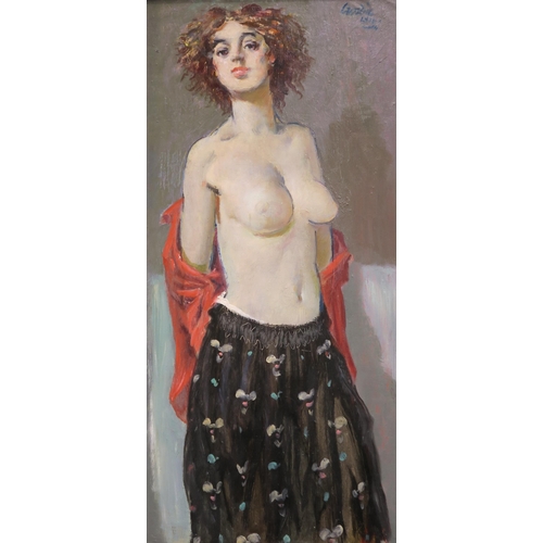 1031 - WILLIAM CROSBIE RSA RGI (1915-1999)FEMALE REMOVING BLOUSE Oil on board, signed upper right, 60 ... 