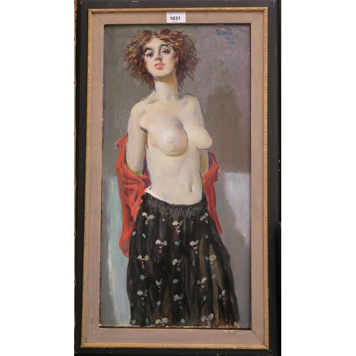 1031 - WILLIAM CROSBIE RSA RGI (1915-1999)FEMALE REMOVING BLOUSE Oil on board, signed upper right, 60 ... 