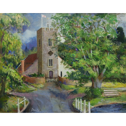 1033 - WILLIAM CROSBIE RSA RGI (1915-1999)VILLAGE CHURCH, PETERSFIELD BURRITON, HAUTS Oil on board, si... 