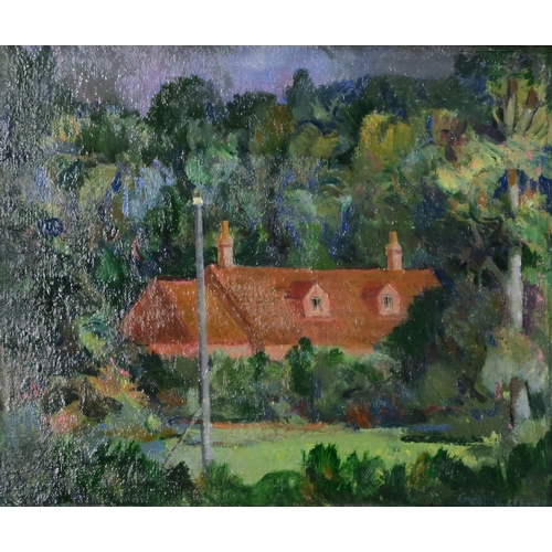 1037 - WILLIAM CROSBIE RSA RGI (1915-1999)RED ROOFSOil on board, signed lower right, 24 x 30cm Title i... 