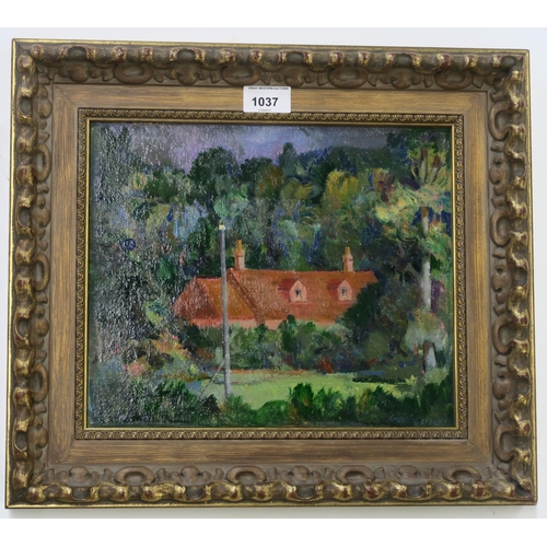 1037 - WILLIAM CROSBIE RSA RGI (1915-1999)RED ROOFSOil on board, signed lower right, 24 x 30cm Title i... 