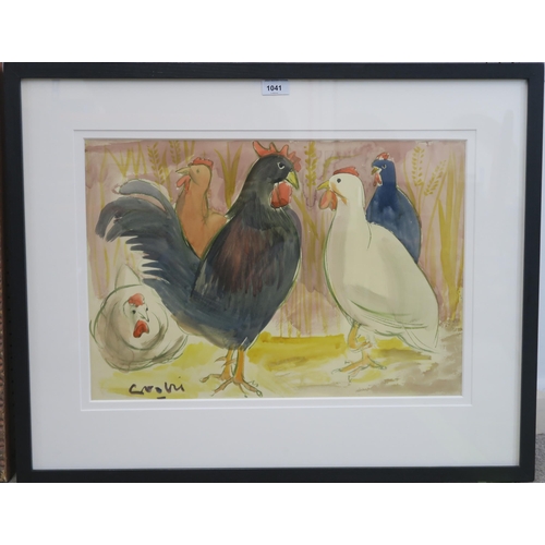 1041 - WILLIAM CROSBIE RSA RGI (1915-1999)DUKES TOWER (CHICKENS) Watercolour, signed lower left, 37 x ... 