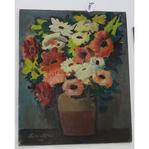 1043 - WILLIAM CROSBIE RSA RGI (1915-1999)GLASS WITH FLOWERS Oil on board, signed lower left, 26 x 23c... 