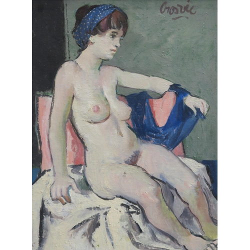 1048 - WILLIAM CROSBIE RSA RGI (1915-1999)NUDE WITH BLUE BANDANAOil on board, signed upper right, 41 x 30cm... 