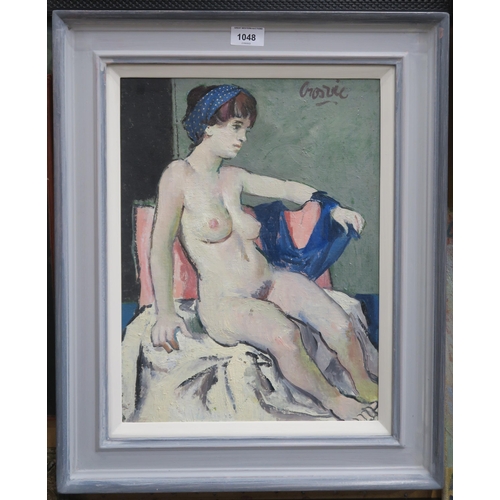 1048 - WILLIAM CROSBIE RSA RGI (1915-1999)NUDE WITH BLUE BANDANAOil on board, signed upper right, 41 x 30cm... 