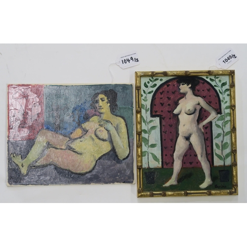 1049 - WILLIAM CROSBIE RSA RGI (1915-1999)NUDE FEMALE WITH TWO PLANTS, PETERSFIELD Oil on board, signe... 