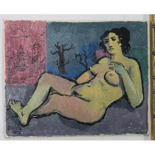 1049 - WILLIAM CROSBIE RSA RGI (1915-1999)NUDE FEMALE WITH TWO PLANTS, PETERSFIELD Oil on board, signe... 