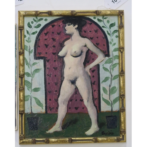 1049 - WILLIAM CROSBIE RSA RGI (1915-1999)NUDE FEMALE WITH TWO PLANTS, PETERSFIELD Oil on board, signe... 