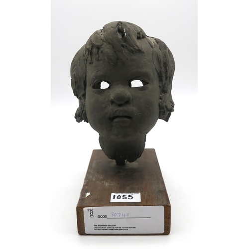 1055 - WILLIAM CROSBIE RSA RGI (1915-1999)HEAD STUDY Clay on wooden plinth, indistinctly inscribed to ... 