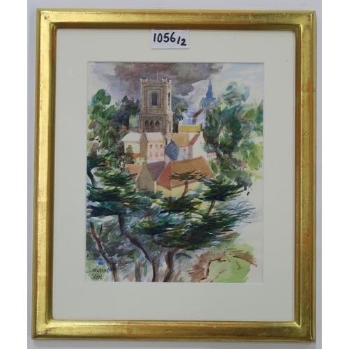 1056 - WILLIAM CROSBIE RSA RGI (1915-1999)CATHEDRAL CLOSE, 1986 Watercolour, signed and inscribed lowe... 