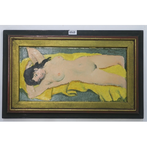 1060 - WILLIAM CROSBIE RSA RGI (1915-1999)NUDE ON YELLOW CLOTH Oil on board, signed upper left, 25 x 5... 