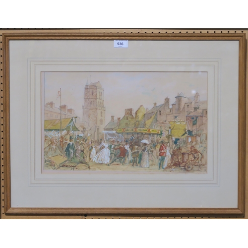 936 - IAN EADIE The carnival, signed, gouache and dated, (19)61, 27 x 45cm