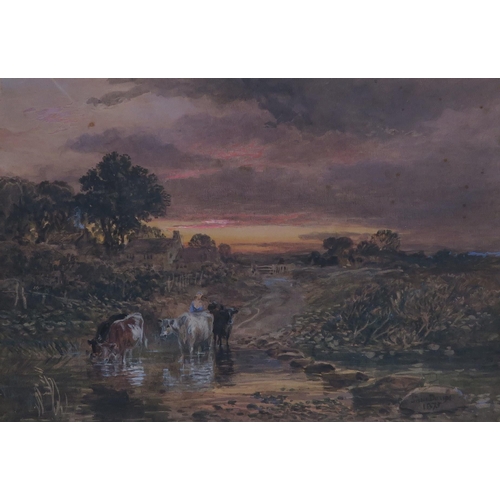 938 - AFTER SAM BOUGH Figure and cattle at a fors, signed, watercolour, dated, 1873, 25 x 35cm... 