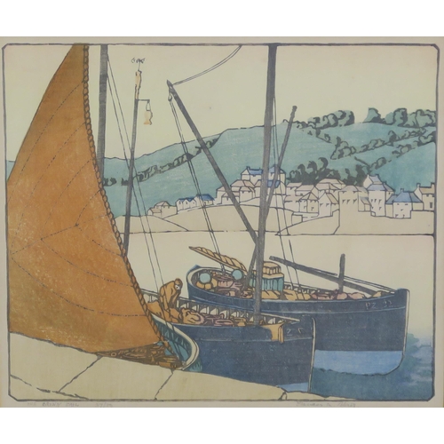 948 - FRANCES M BLAIR The Brown Sail, signed, woodcut,37 of 50,  26 x 29cm