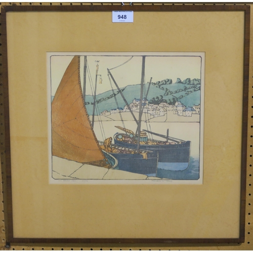 948 - FRANCES M BLAIR The Brown Sail, signed, woodcut,37 of 50,  26 x 29cm