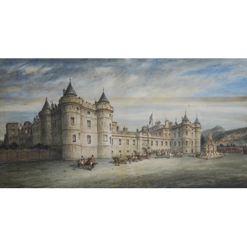 951 - JOHN LE CONTE Royalty at Holyrood Palace, signed, watercolour, 37 x 70cm