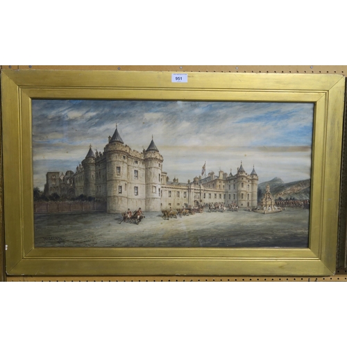 951 - JOHN LE CONTE Royalty at Holyrood Palace, signed, watercolour, 37 x 70cm