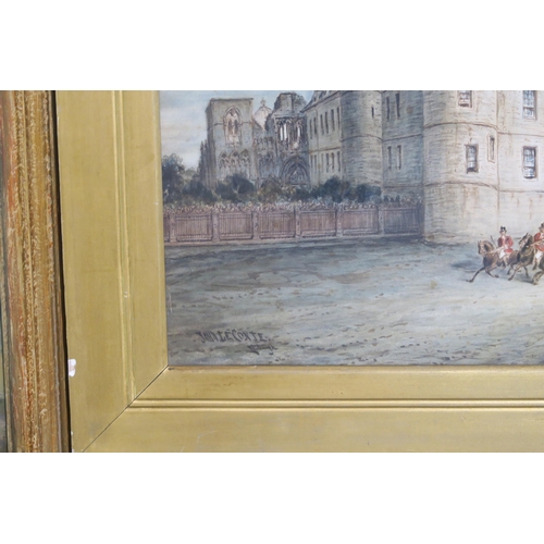 951 - JOHN LE CONTE Royalty at Holyrood Palace, signed, watercolour, 37 x 70cm