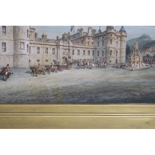 951 - JOHN LE CONTE Royalty at Holyrood Palace, signed, watercolour, 37 x 70cm