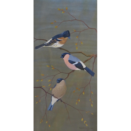 952 - RALSTON GUDGEON RSW Bullfinches, signed, watercolour, 49 x 24cm