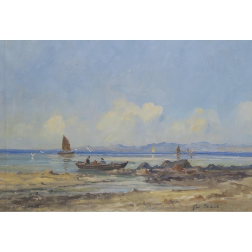 953 - GEORGE SMITH Coastal scene with yachts, signed,oil on canvas, 24 x 35cm