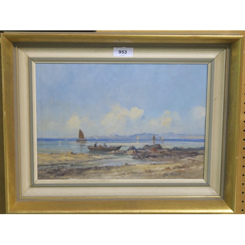 953 - GEORGE SMITH Coastal scene with yachts, signed,oil on canvas, 24 x 35cm