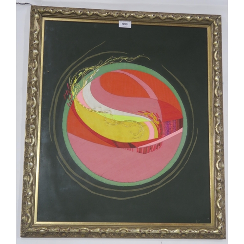 999 - KIRSTY MCFARLANE (BRITISH)ABSTRACTED SPHERE IN PINKMixed media embroidery, 60 x 50cm... 